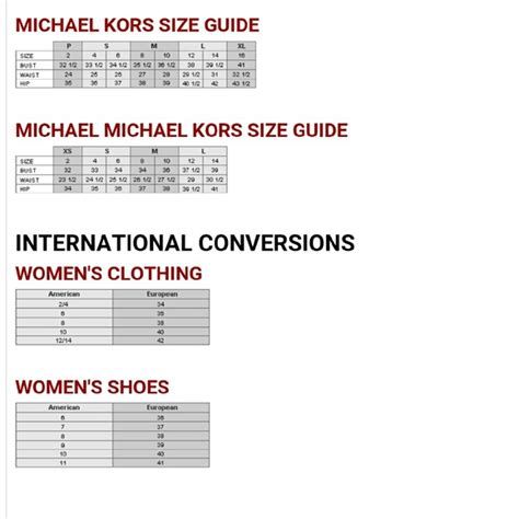 michael kors размеры обуви|michael kors size chart.